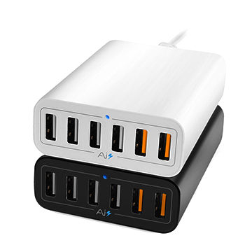 DC 5V 9V 12V multi voltage Qualcomm certified 60W multi-port USB smart 6-port quick charger, 2.0/3.0